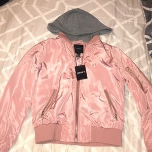 Pink bomber jacket with hood